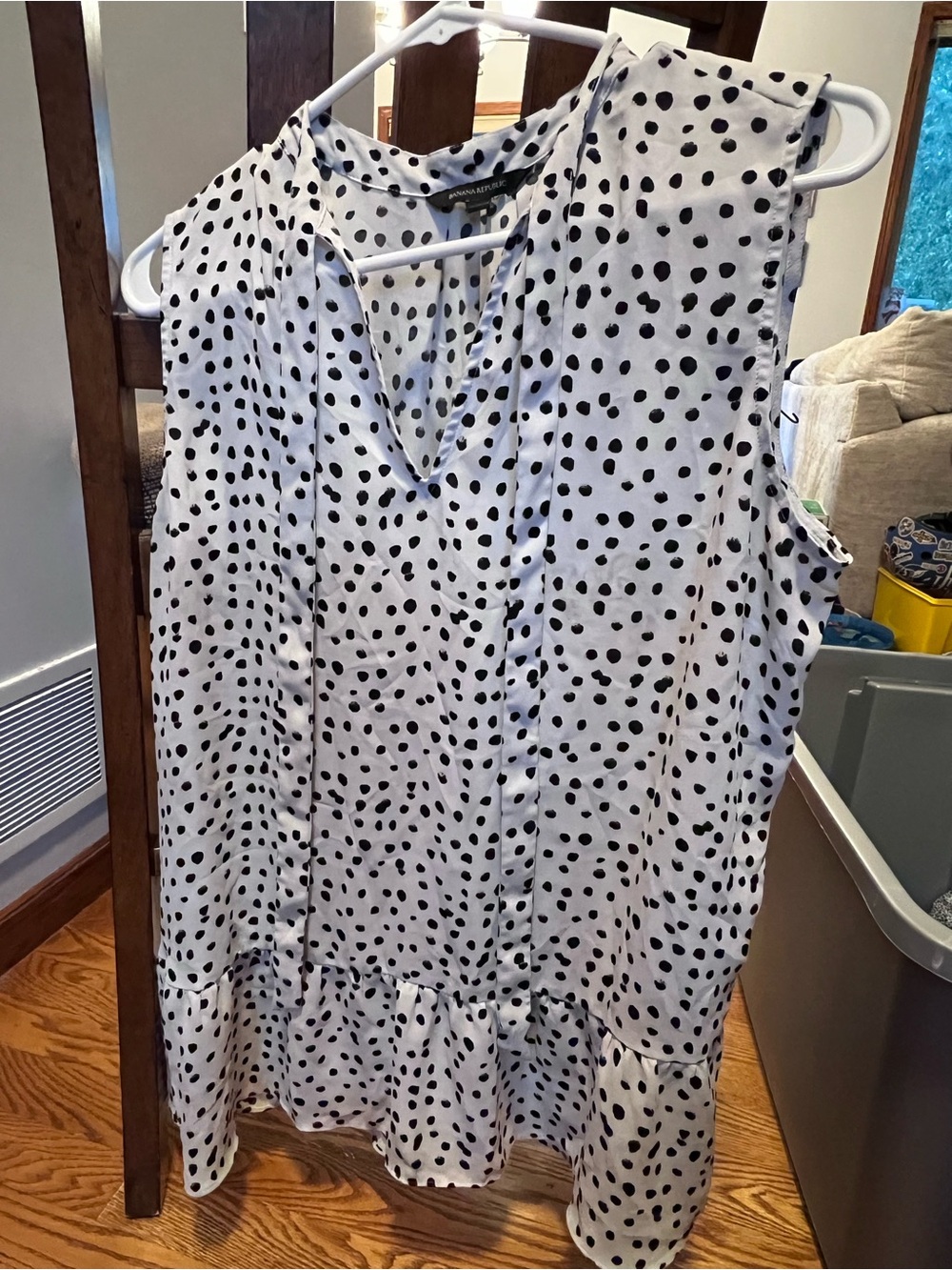 Banana Republic White Sleeveless Polka Dot Ruffle Hem Top